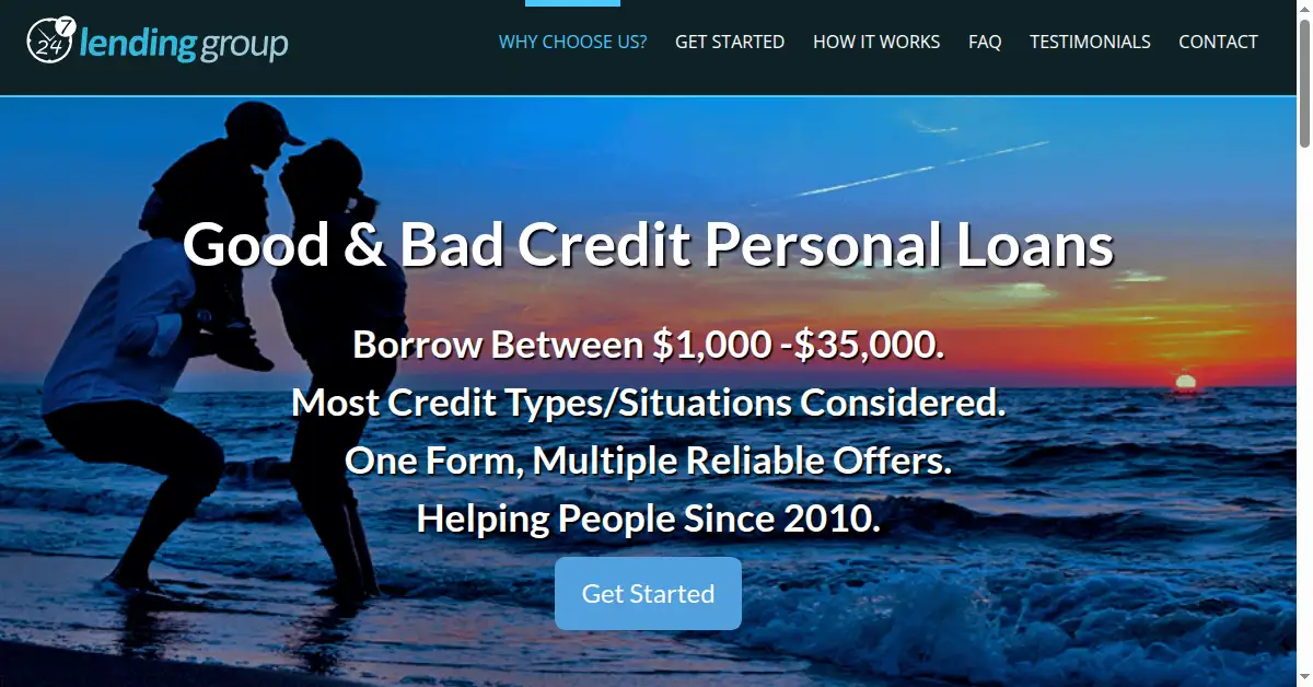 A picture of the homepage of 247lendinggroup.com