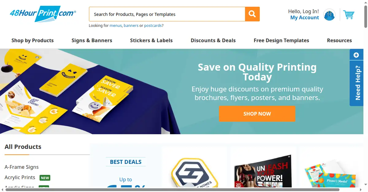 A picture of the homepage of 48hourprint.com