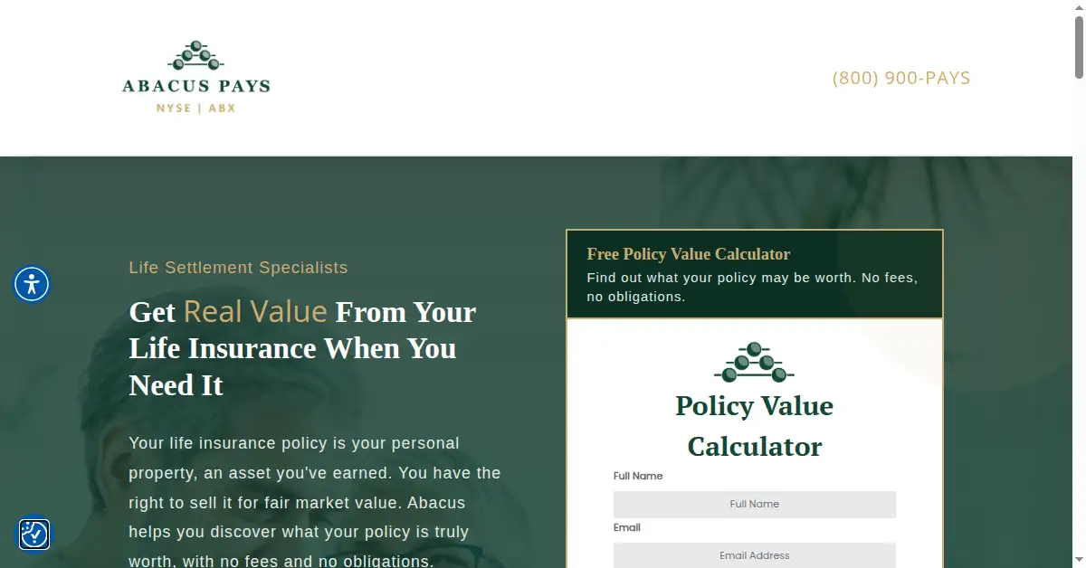 A picture of the homepage of abacuspays.com