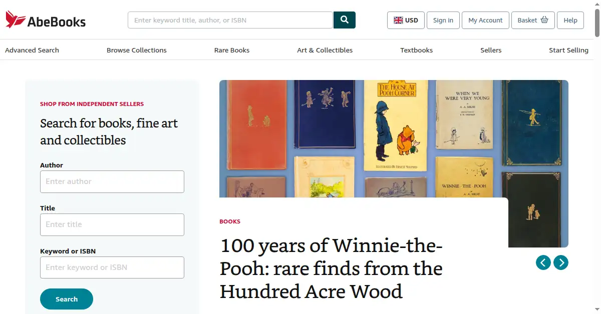 A picture of the homepage of abebooks.com