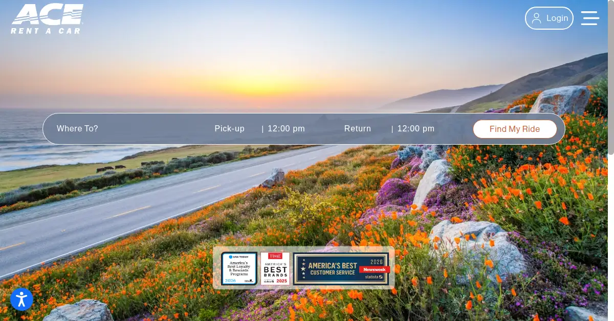 A picture of the homepage of acerentacar.com