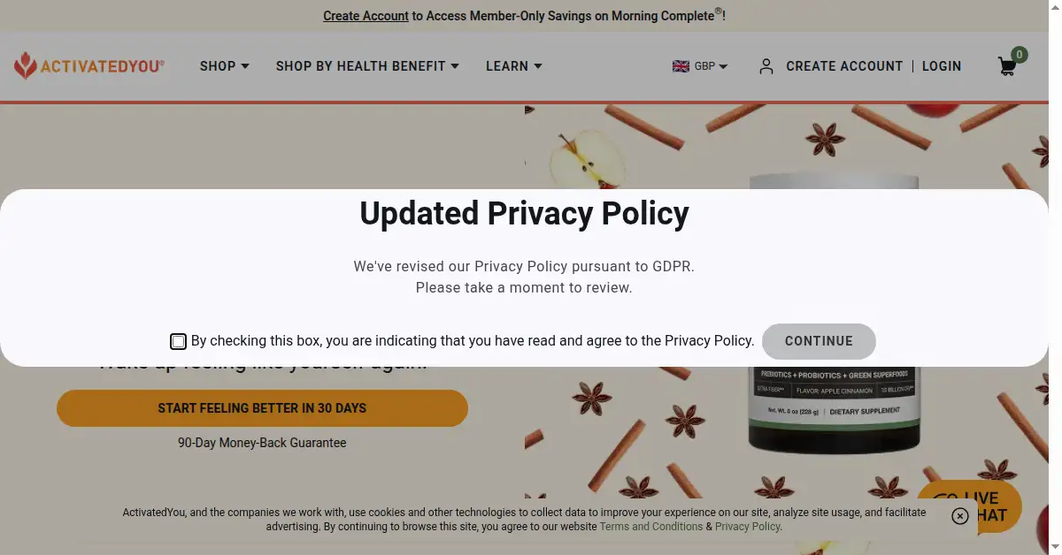 A picture of the homepage of activatedyou.com
