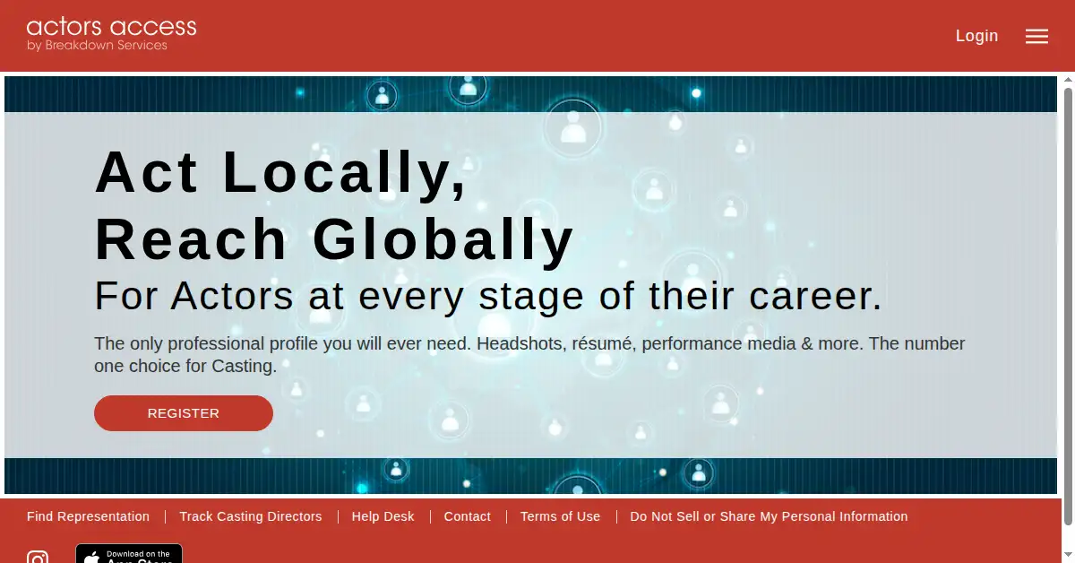 A picture of the homepage of actorsaccess.com