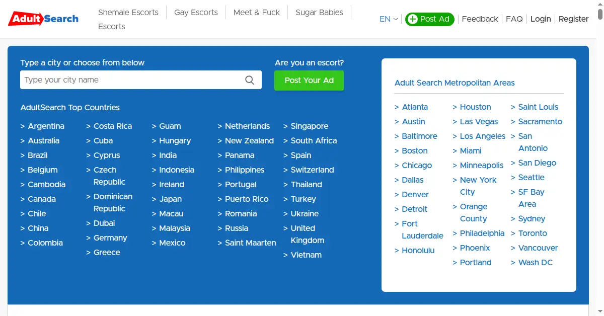 A picture of the homepage of adultsearch.com