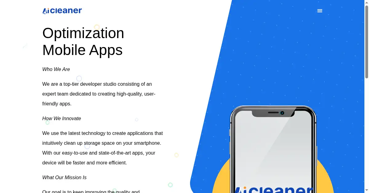 A picture of the homepage of aicleaner.app
