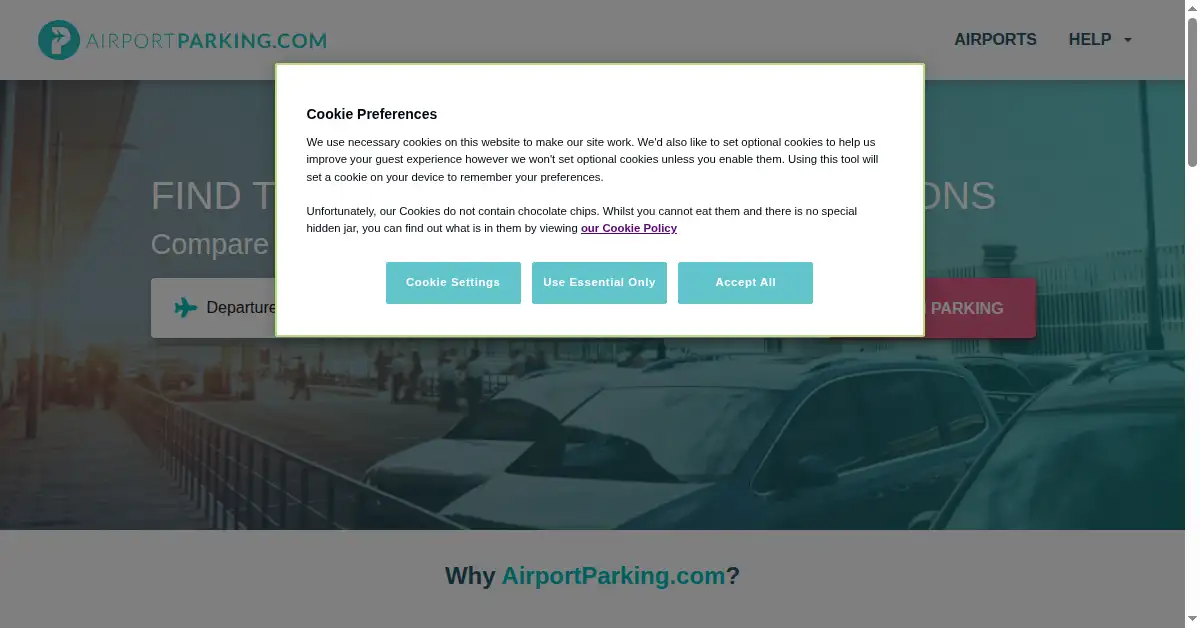 A picture of the homepage of airportparking.com