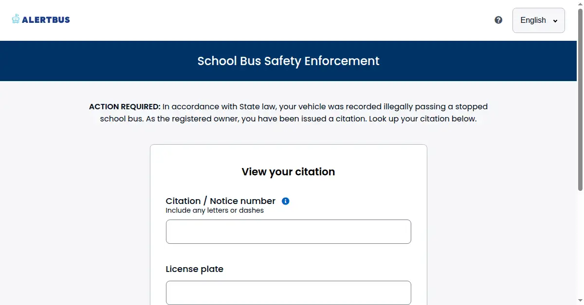 A picture of the homepage of alertbus.com