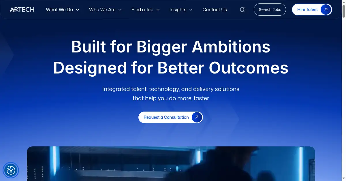 A picture of the homepage of artech.com