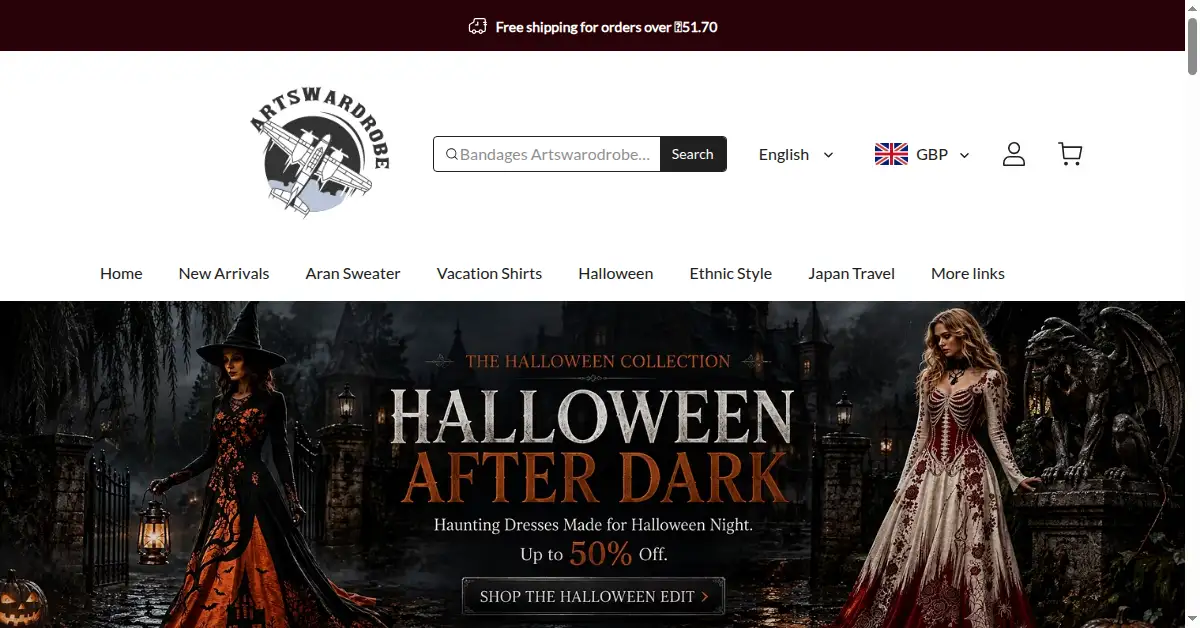 A picture of the homepage of artswardrobe.com