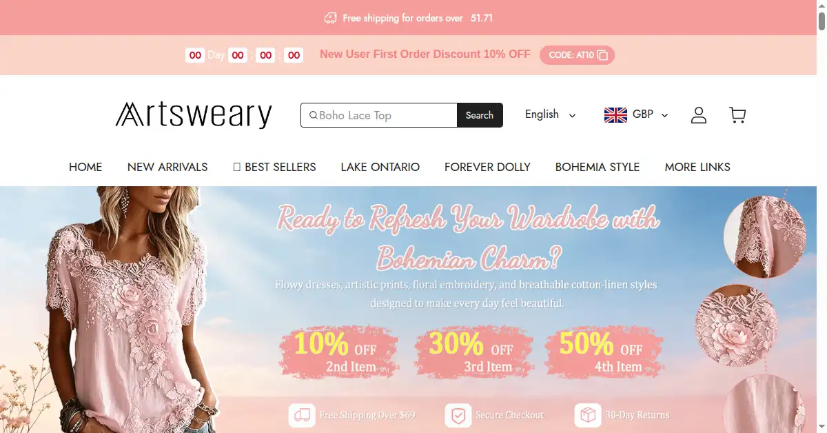 A picture of the homepage of artsweary.com