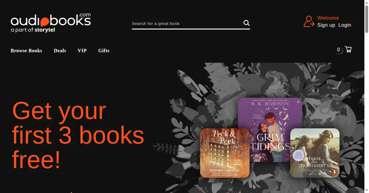 A picture of the homepage of audiobooks.co.uk