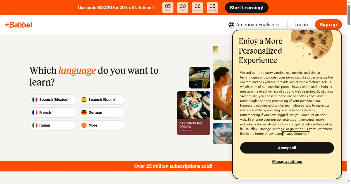 A picture of the homepage of babbel.com
