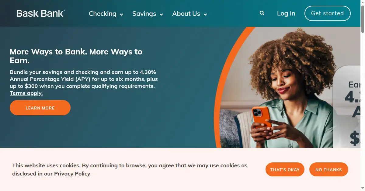 A picture of the homepage of baskbank.com