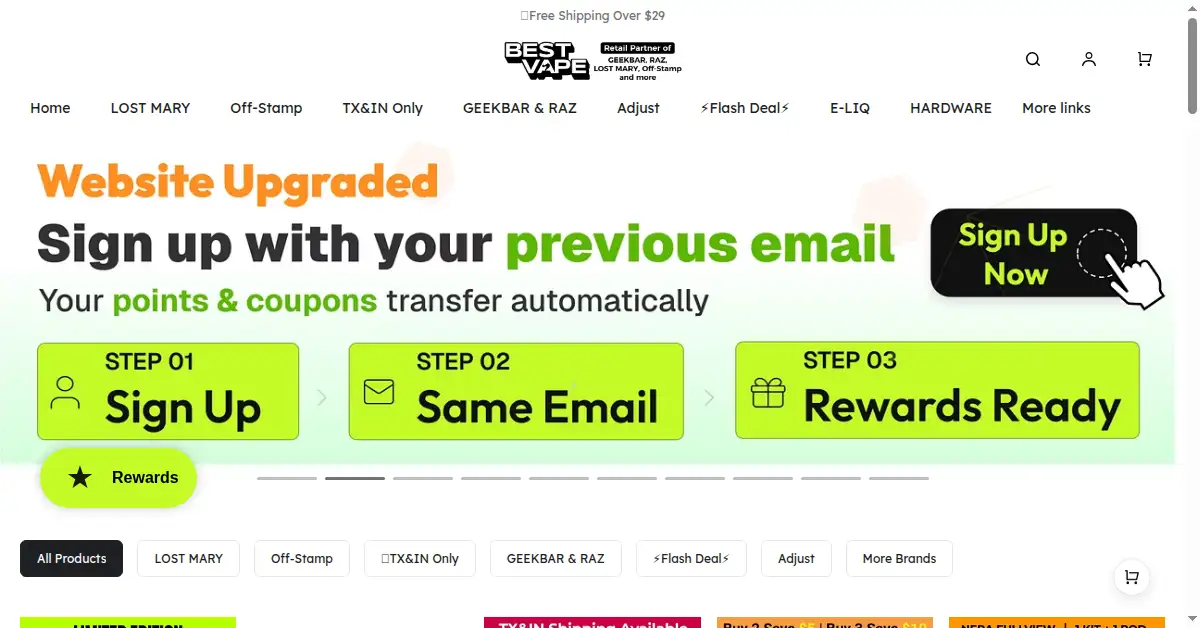 A picture of the homepage of bestvape.com