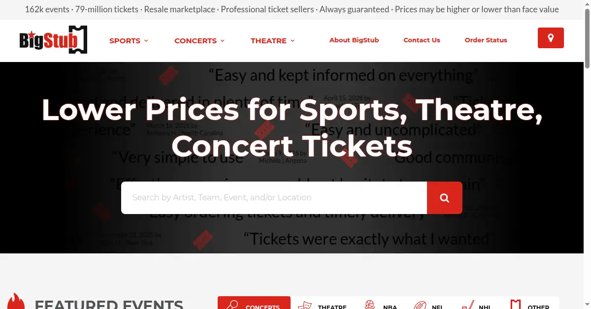 A picture of the homepage of bigstub.com