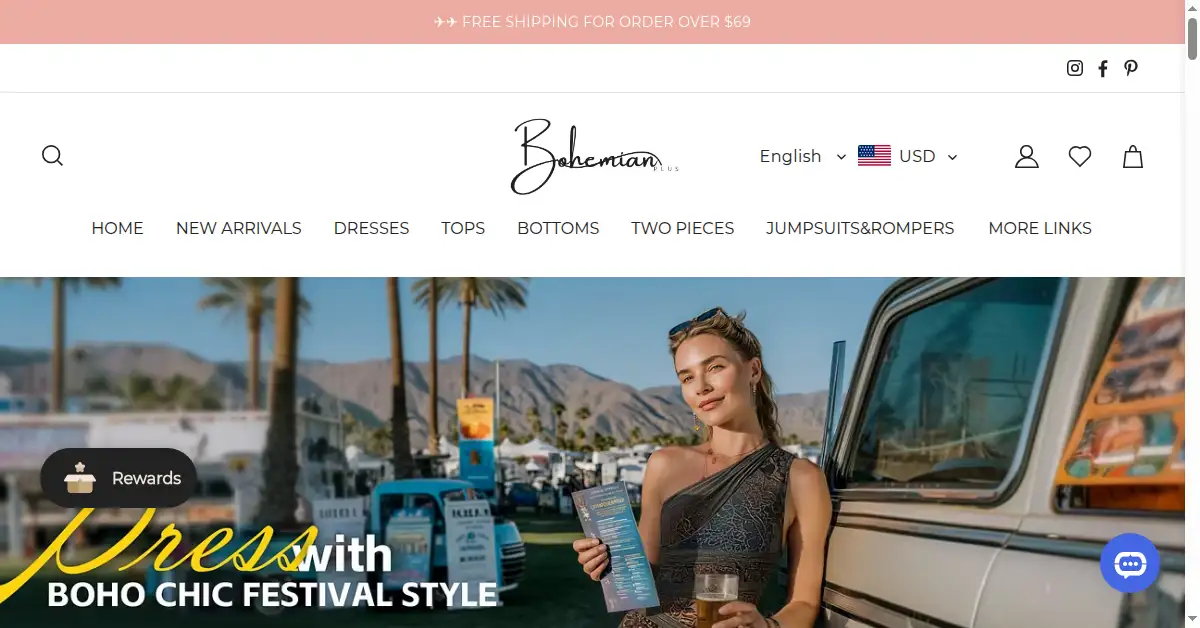 A picture of the homepage of bohemianplus.com