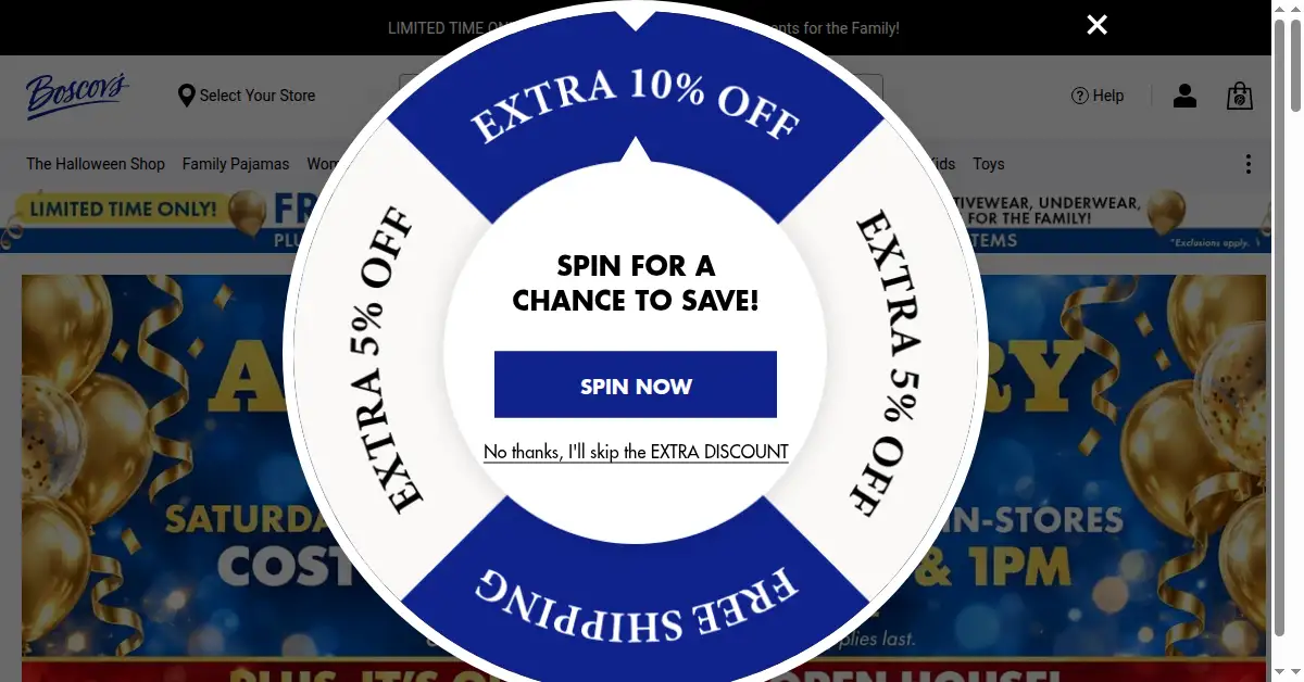 A picture of the homepage of boscovs.com
