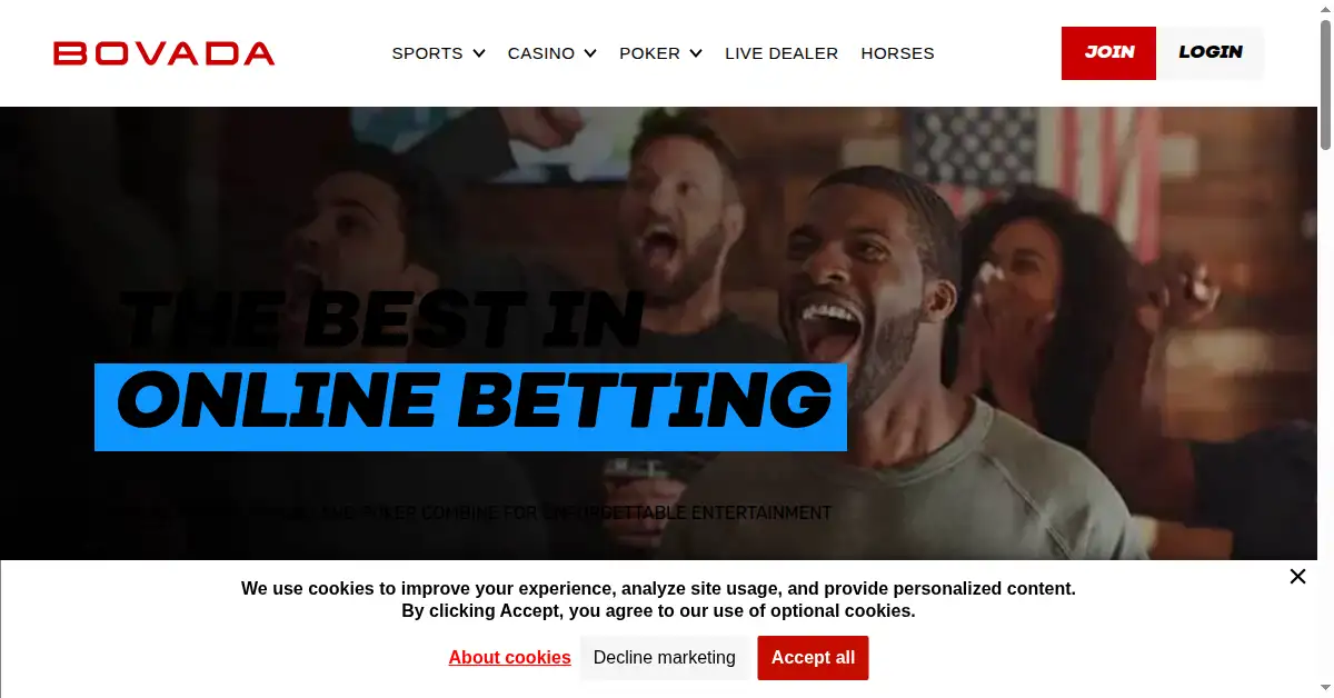 A picture of the homepage of bovada.com