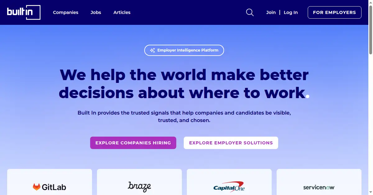 A picture of the homepage of builtin.com