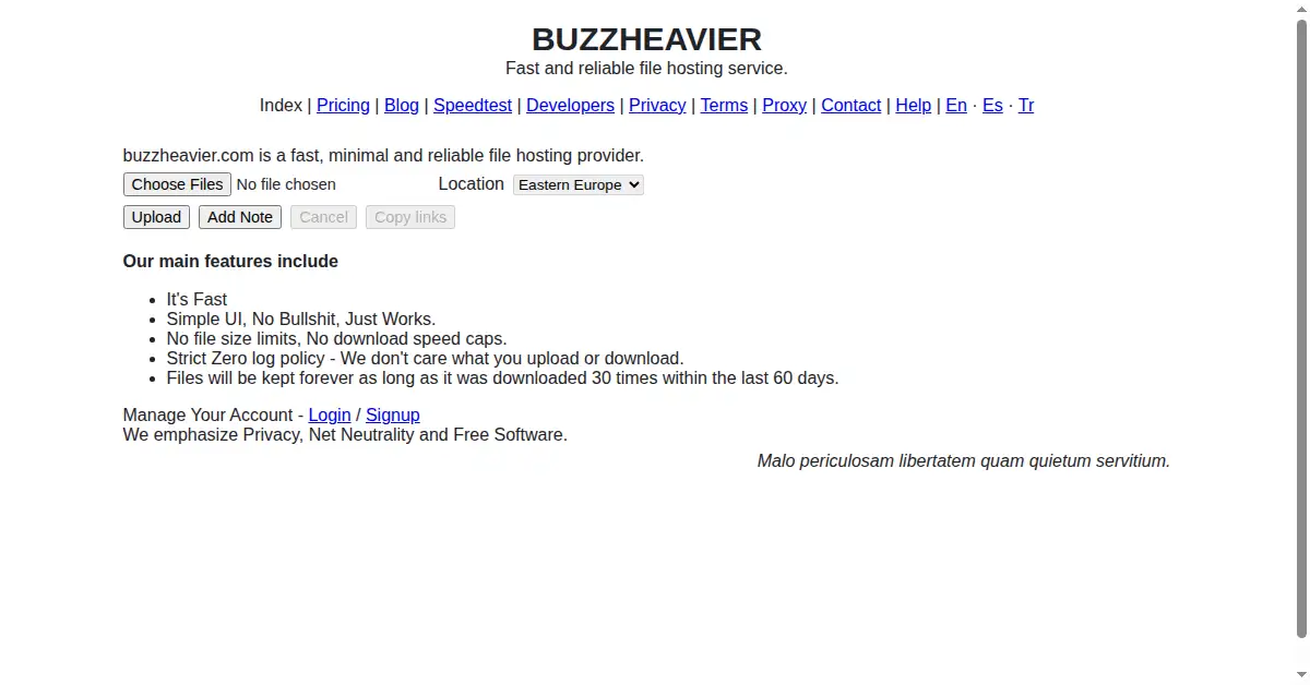 A picture of the homepage of buzzheavier.com