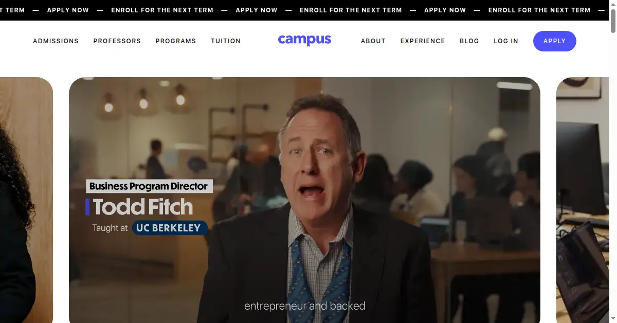 A picture of the homepage of campus.edu