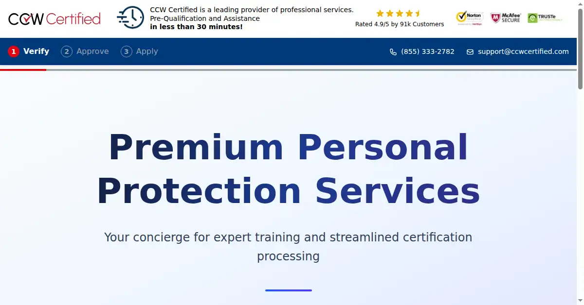 A picture of the homepage of ccwcertified.com