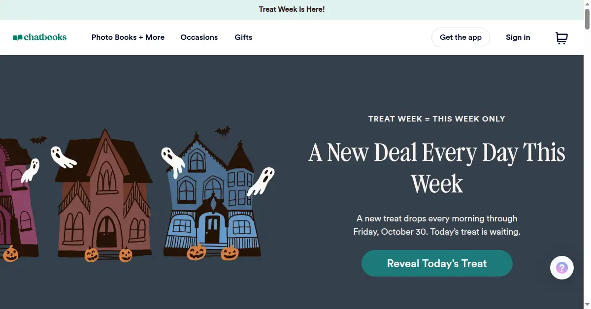 A picture of the homepage of chatbooks.com