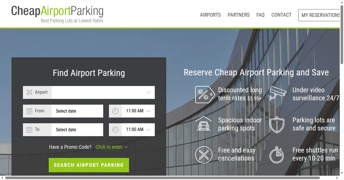 A picture of the homepage of cheapairportparking.org