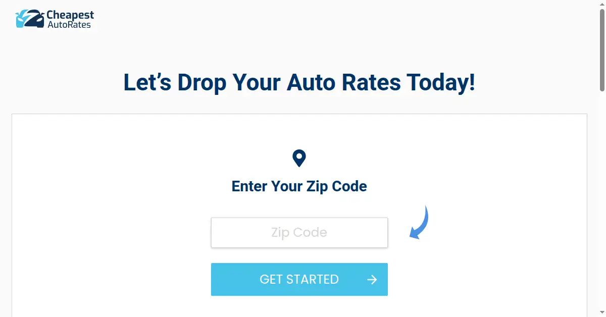 A picture of the homepage of cheapestautorates.com