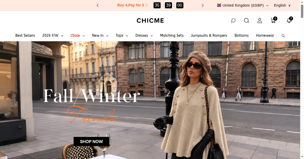 A picture of the homepage of chicme.com
