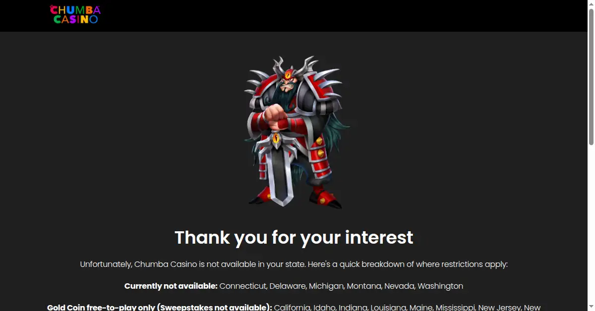 A picture of the homepage of chumbacasino.com