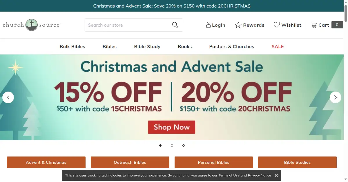 A picture of the homepage of churchsource.com