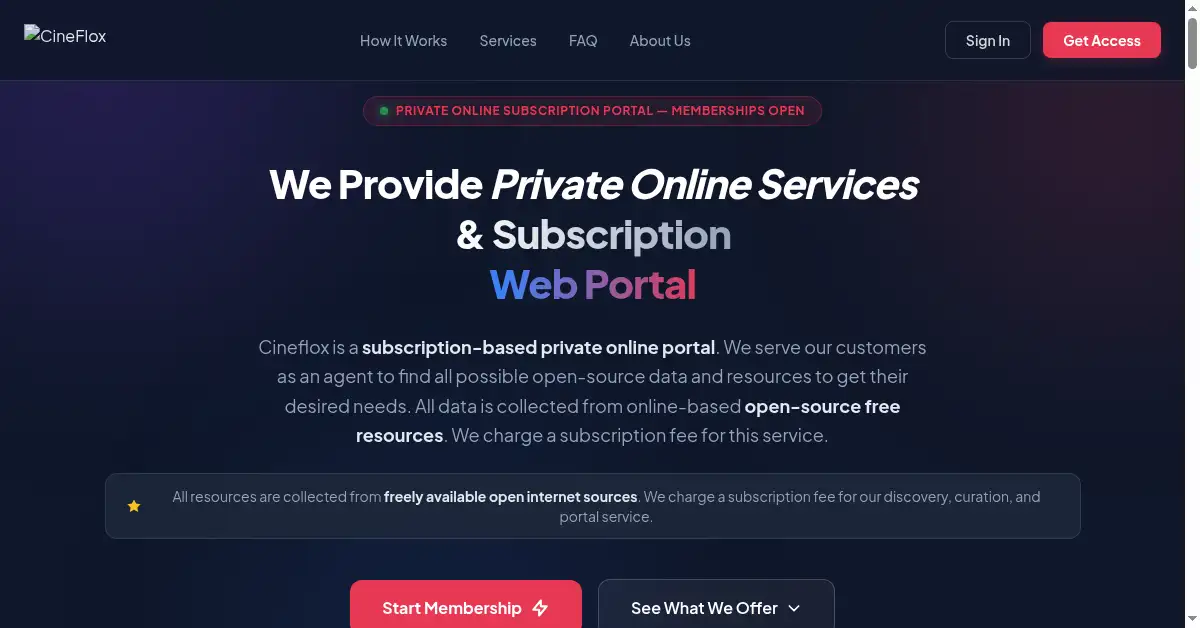 A picture of the homepage of cineflox.com