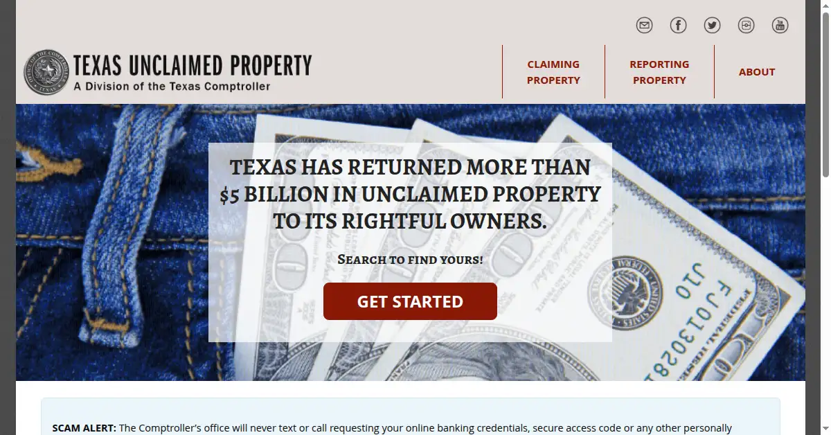 A picture of the homepage of claimittexas.gov