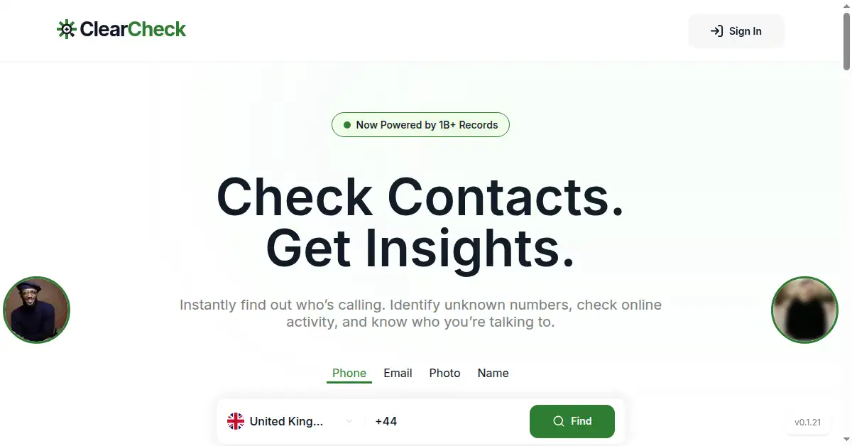 A picture of the homepage of clearcheck.ai