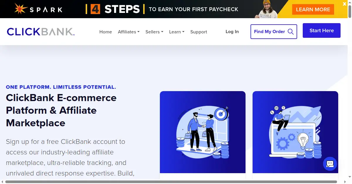 A picture of the homepage of clickbank.com