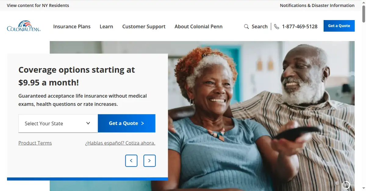 A picture of the homepage of colonialpenn.com