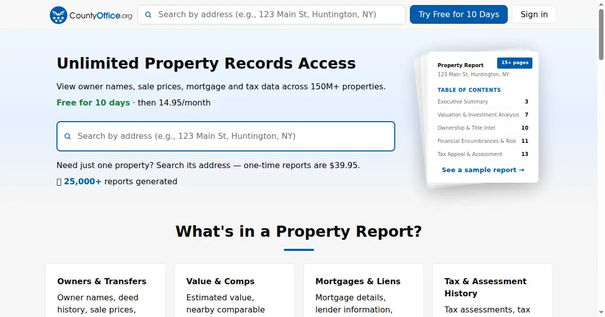 A picture of the homepage of countyoffice.org