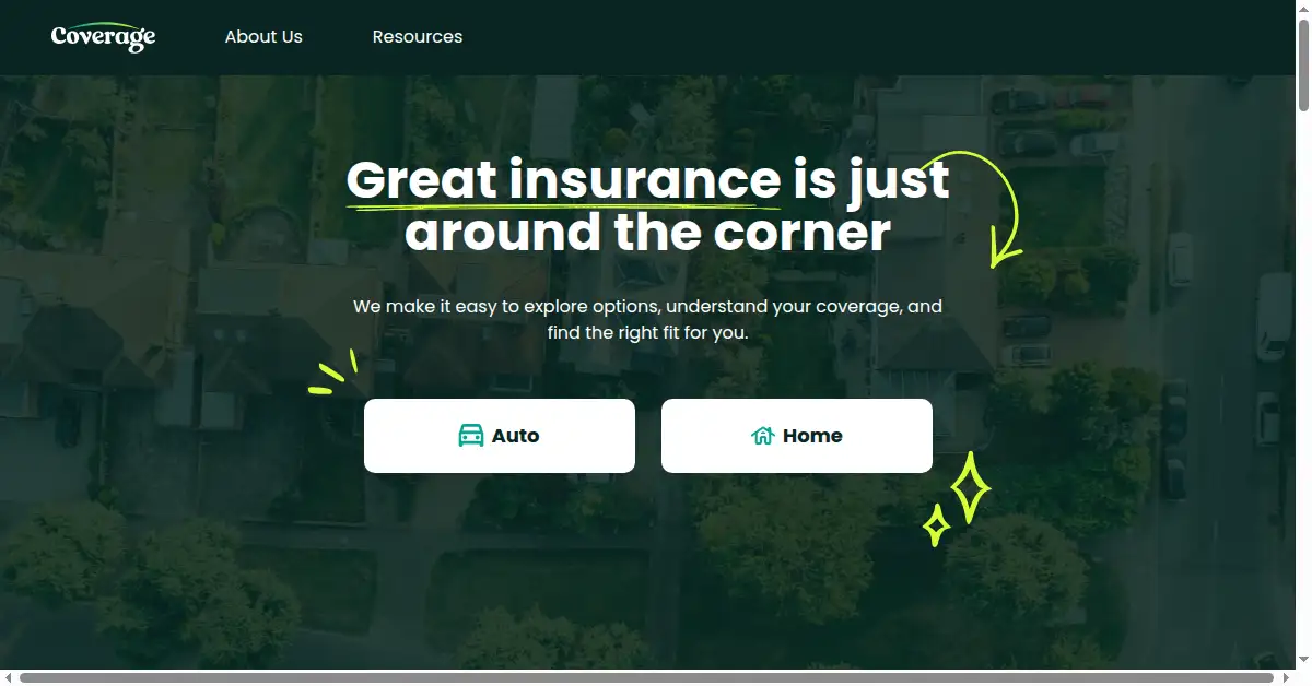 A picture of the homepage of coverage.com