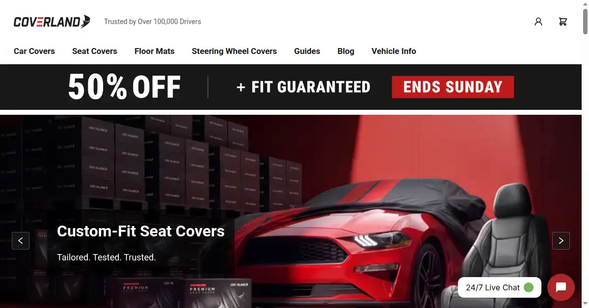 A picture of the homepage of coverland.com
