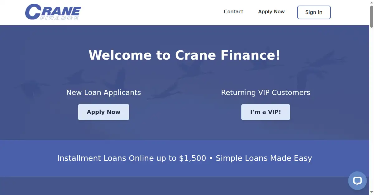 A picture of the homepage of cranefinance.com