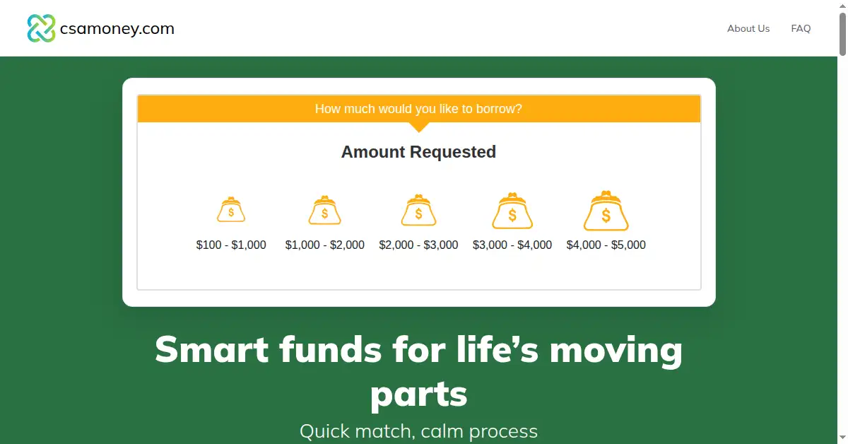 A picture of the homepage of csamoney.com