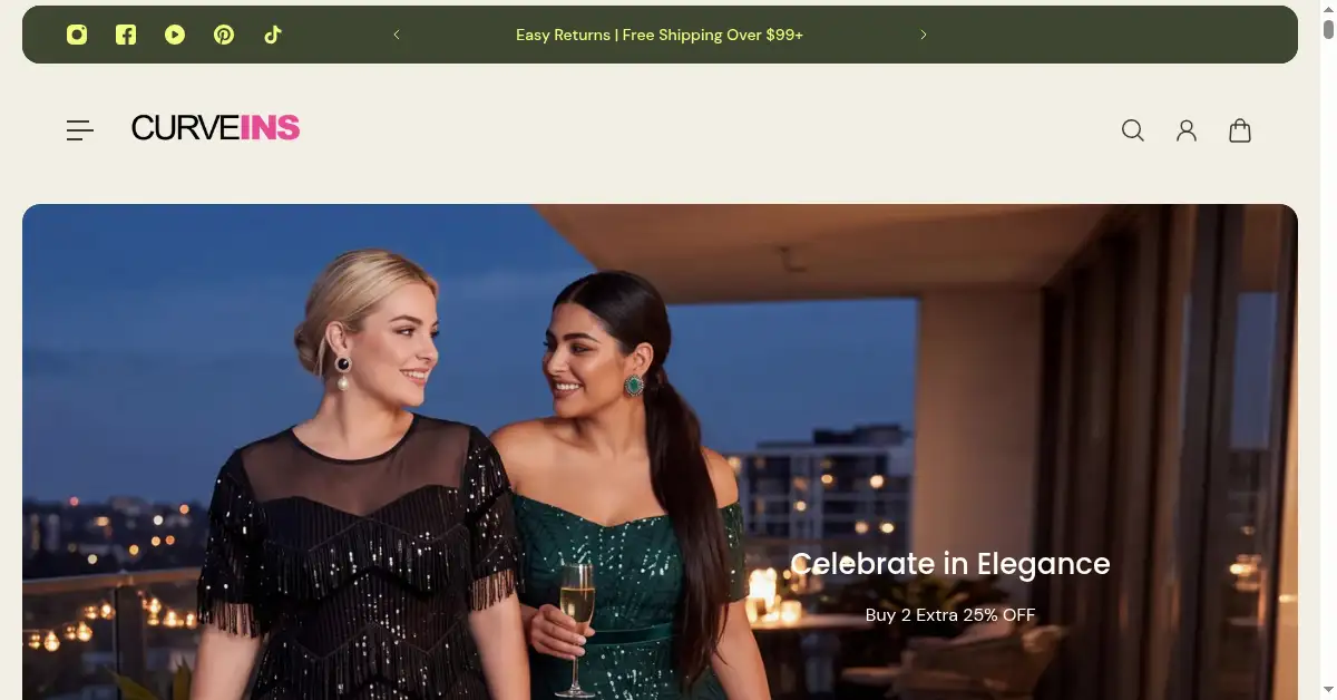 A picture of the homepage of curveins.com