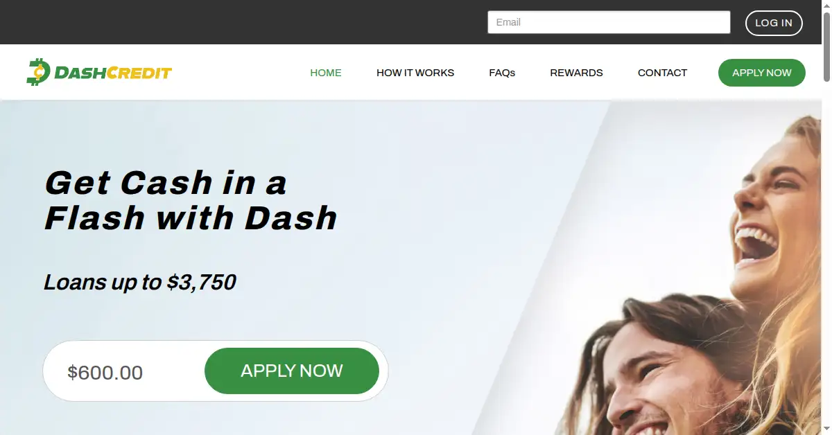 A picture of the homepage of dashcredit.com