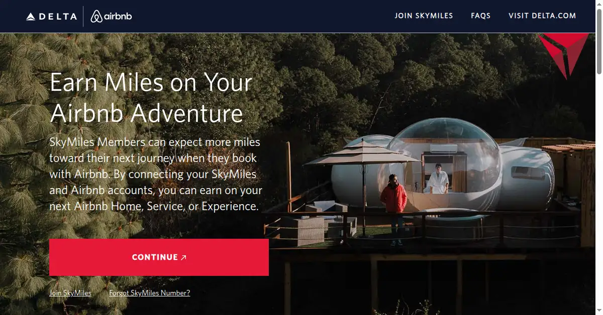 A picture of the homepage of deltaairbnb.com