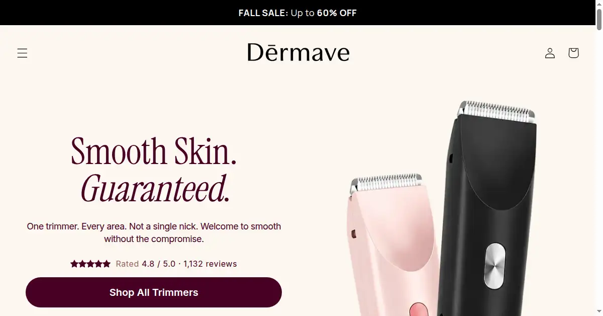 A picture of the homepage of dermave.co