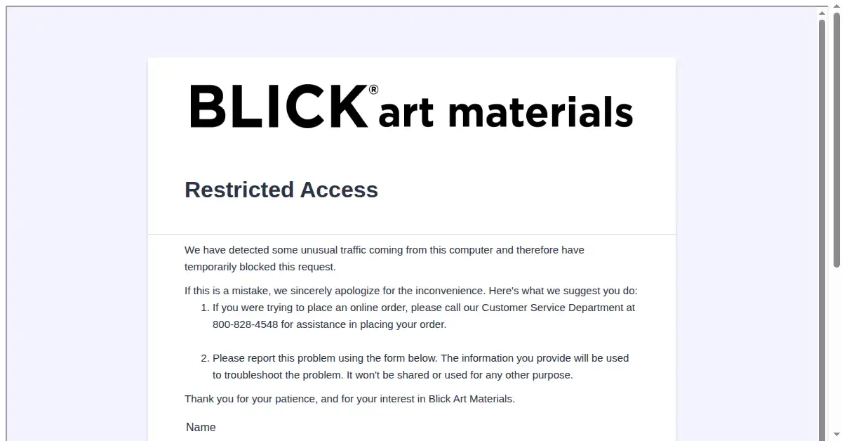 A picture of the homepage of dickblick.com