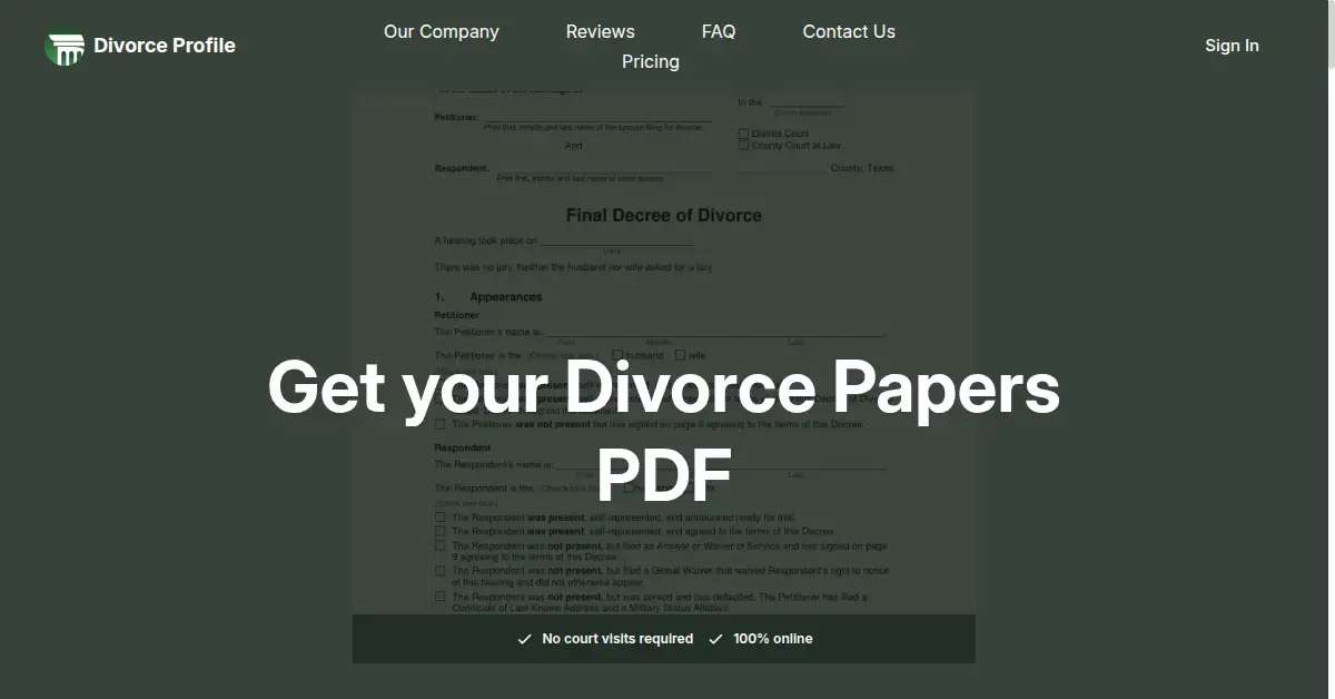 A picture of the homepage of divorceprofile.com
