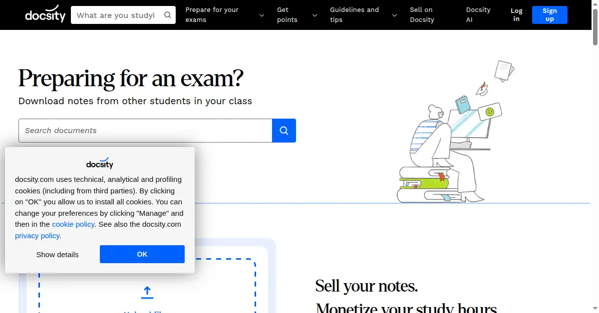 A picture of the homepage of docsity.com