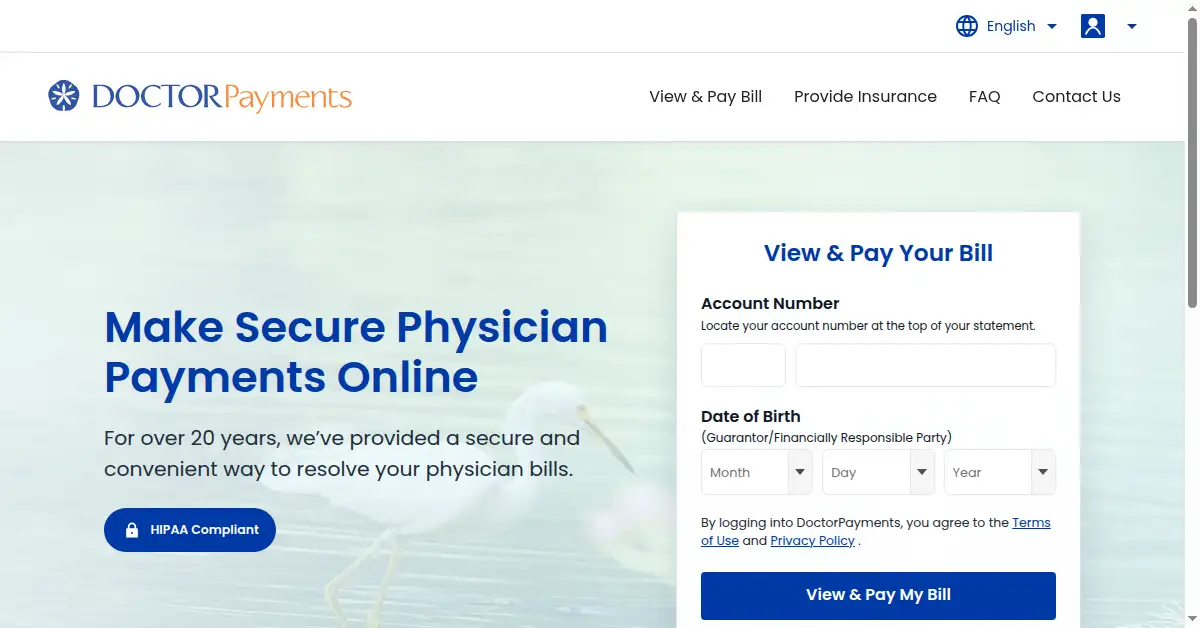 A picture of the homepage of doctorpayments.com